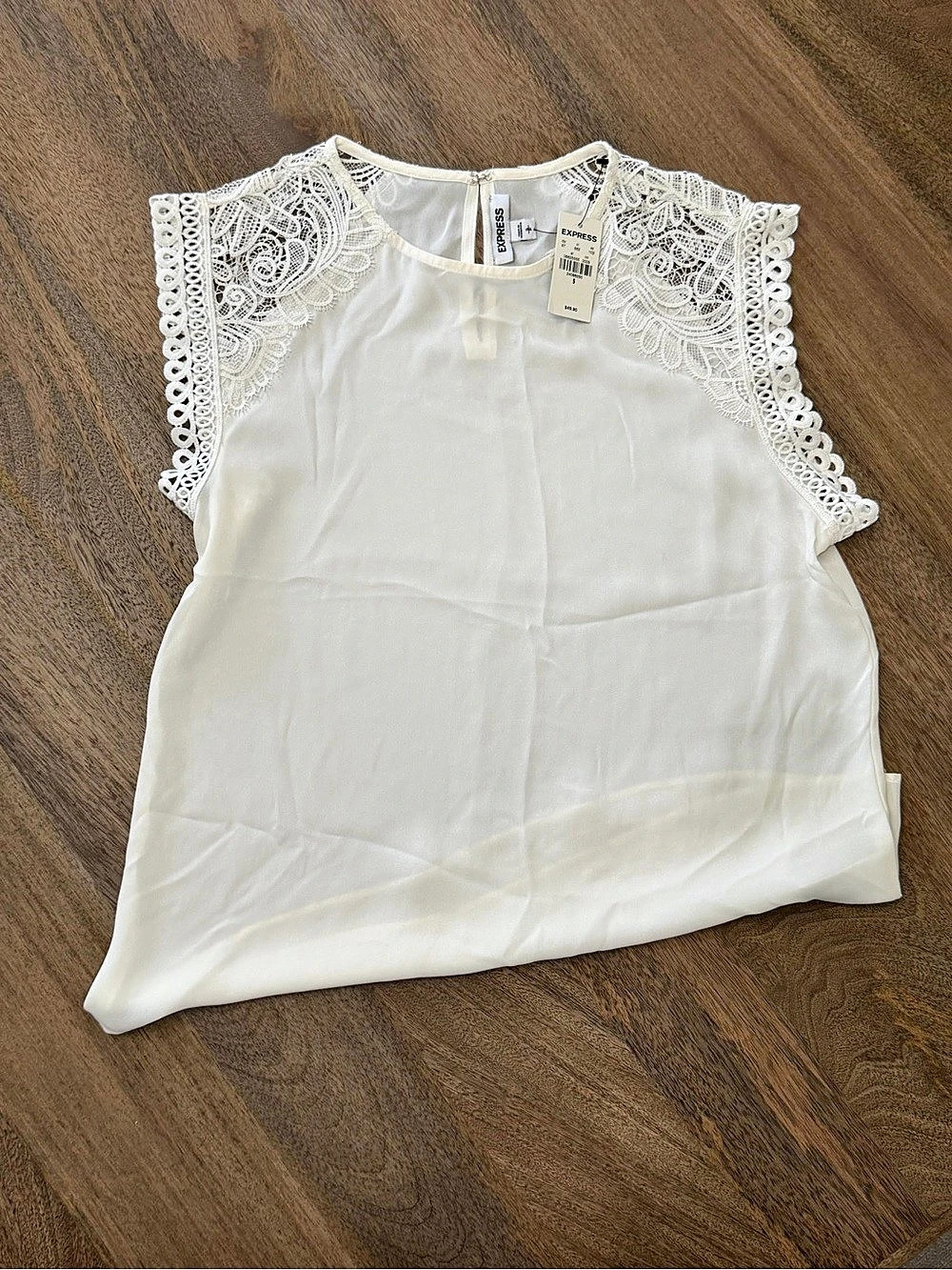 Express Lace Shoulder Blouse in White Size Small